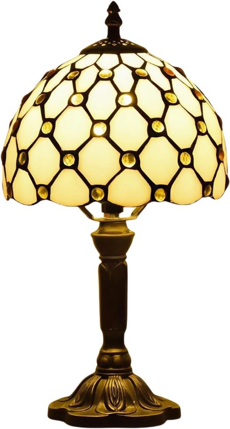 8-zoll-tiffany-tischlampe – Gelbe Perlen-buntglaslampe (led-leuchtmittel Inklusive)