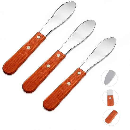 3 Teiliges Buttermesser Mit Holzgriff Butterschaber Aus Edelstahl Frischkäseschaber Kuchenspatel Schaber Backwerkzeug Gezackte Kante Einfache Han