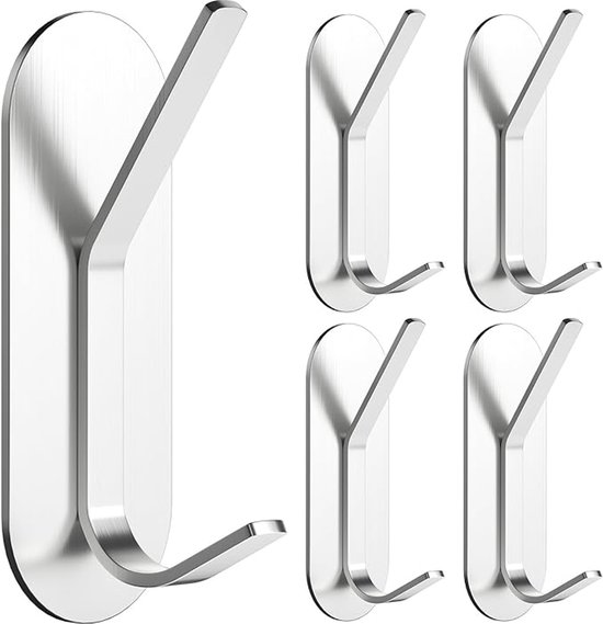 5 Selbstklebende Wandhaken, Hochbelastbare Handtuchhaken, Handtuchhaken Aus Edelstahl Für Die Küche, Bohrfreie Wandhalterung Für Das Badezimmer (silberfarben)