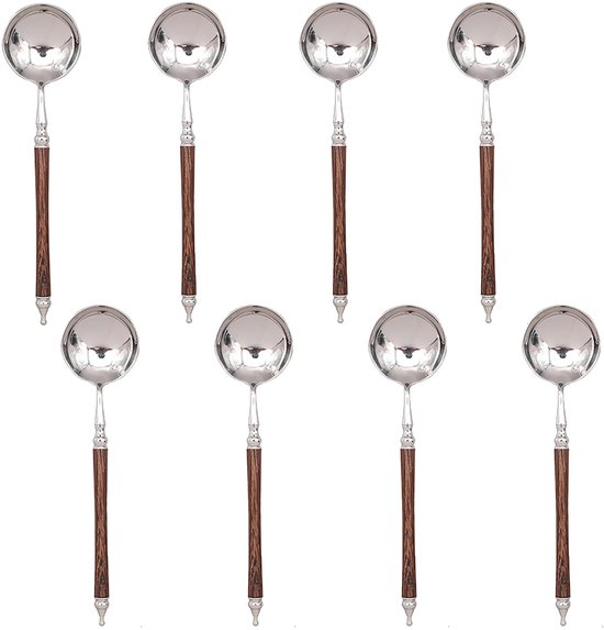 Multifunktionaler Spatel Set Mit 8 Edelstahllöffeln Mit Rundem Kopf (ca. 17,8 Cm Durchmesser) Und Holzgriffen. Für Desserts, Kaffee, Tee Und Eisc