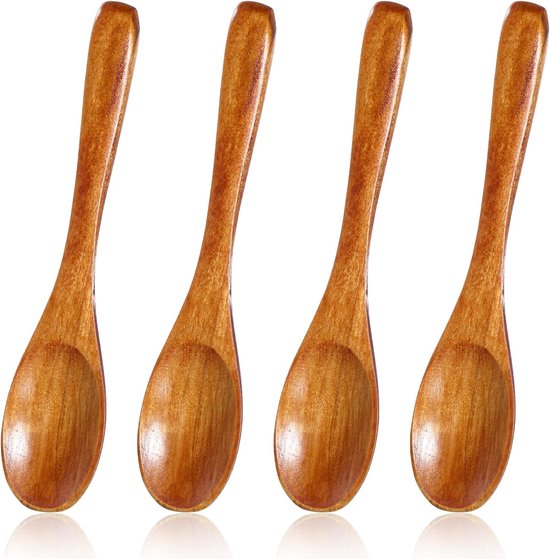 4 Kleine Holzlöffel, Handgefertigte Mini Löffel Für Salz, Honig, Tee, Bambusutensilien, Kleine Holzschaufeln Für Töpfe, Kleiner Esslöffel, 18,5 ×