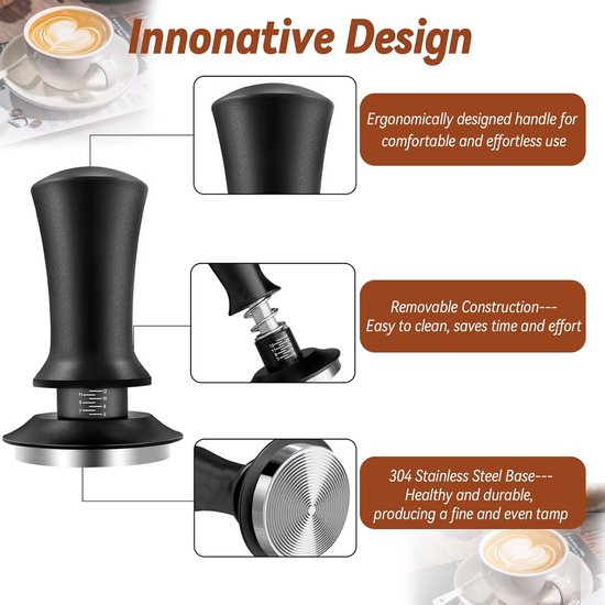 Kaffeetamper Manueller Tamper Tamper Mit Kalibrierter Feder 100% Flach Für Breville Serie 54 Mm Siebträgerkorb (53 Mm, Schwarz)