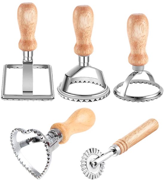 5 Teiliges Ravioli Stempelset, Ravioli Ausstecher Mit Holzgriff Und Gezacktem Rand. Teigtaschenformer Für Ravioli, Empanadas Oder Kekse.
