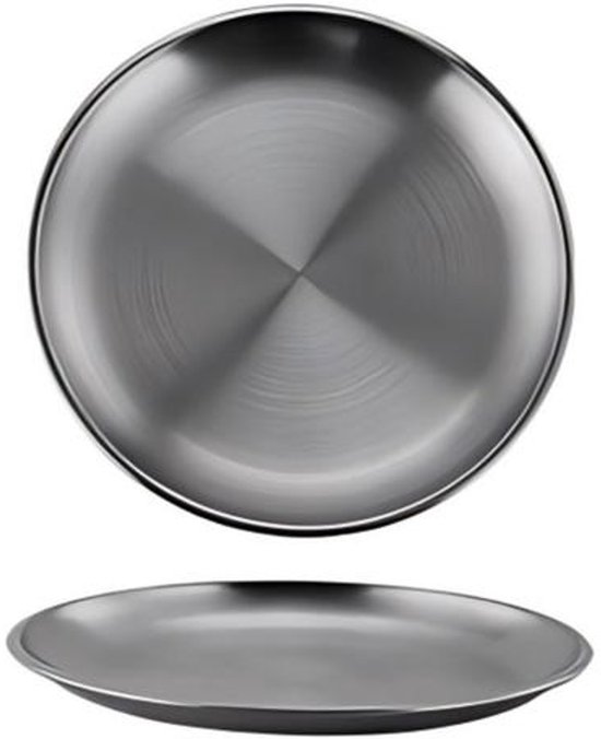 Teller 5er-pack Edelstahlteller Runde Metallteller Campingteller Küchenutensilien Spülmaschinenfest Ideal Zum Servieren Von Speisen Snacks Steaks 20