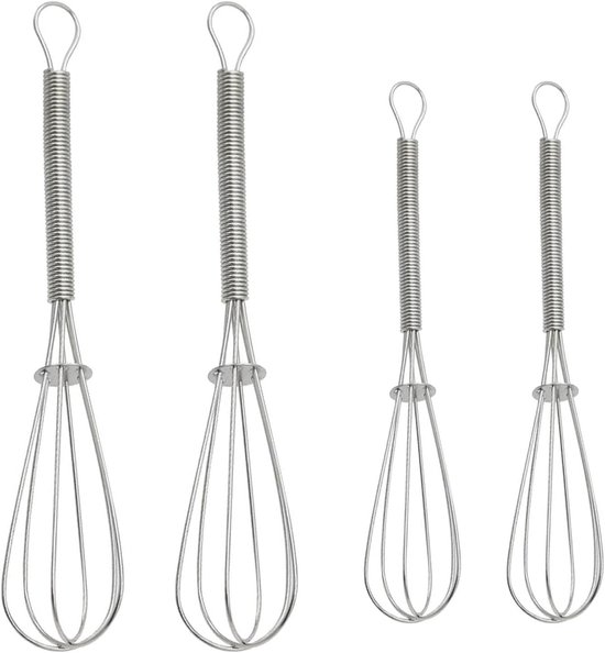Ein Set Aus 4 Mini Eierrührgeräten Aus Edelstahl, Handrührgeräten Zur Zubereitung Von Eiern, Soßen Und Teig (silberfarben), 2 Große Und 2 Kleine