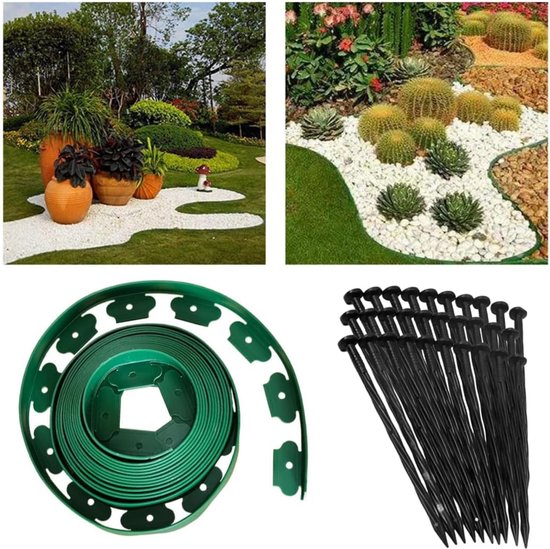 10 M Lange, Flexible Rasenkante Aus Kunststoff Mit 30 Stabilen Heringen – Ideal Für Beeteinfassungen, Wege Und Rasenflächen, 5 Cm X 10 M