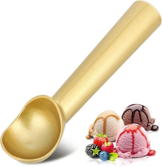 Eiskugelportionierer, Goldener Aluminium-eiskugelportionierer, 7 Zoll Einteilig, Antihaftbeschichtet, Kekslöffel.