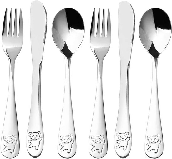 Kinderbesteck-set – Silber – 6-teilig – Edelstahl – 2 Löffel – 2 Gabeln – 2 Messer