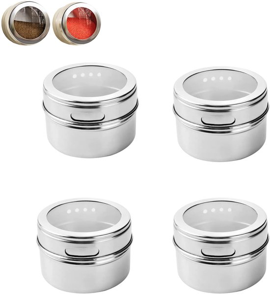 4 Teiliges Magnetisches Gewürzdosen Set Aus Edelstahl Stapelbare Magnetische Gewürzboxen Küchenaufbewahrungsbehälter Mit Transparentem Deckel Sic