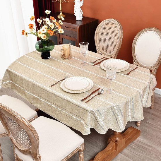 Ovale Tischdecke Aus Baumwoll Leinen 140 X 220 Cm Hellbraun