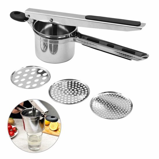 Kartoffelstampfer Knoblauchpresse Nudelpresse Mit 3 Austauschbaren Sieben Multifunktionaler Handentsafter Pürierwerkzeug Für Kartoffeln Taro Käse