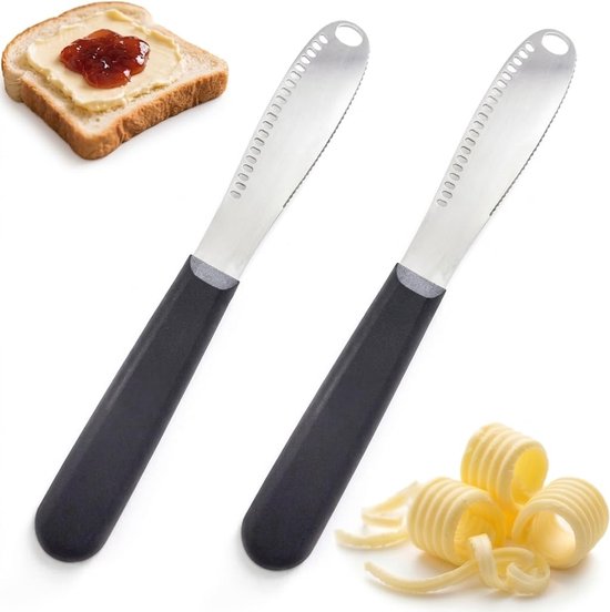 2 Teiliges 3 In 1 Werkzeugset: Buttermesser, Streichmesser Aus Edelstahl, Brotmesser Mit Wellenschliff Und Küchenreibe Für Käse Und Marmelade.