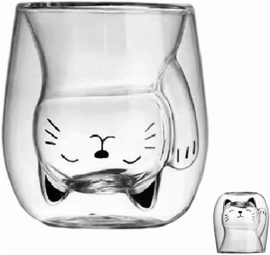 Niedlicher Teebecher Mit Katzenmotiv, Doppelwandiger Glaskaffeebecher, Espressotasse, Milchbecher (200 Ml/6,8 Oz), Personalisiertes Geburtstagsge
