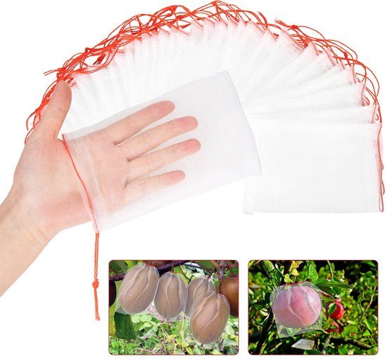 50 Stück Obstschutzbeutel Insektennetze Nylon Netzsäcke Gartennetze Mit Kordelzug Obstbaumbeutel Für Obst, Gemüse Und Blumen Zum Schutz Vor Insek