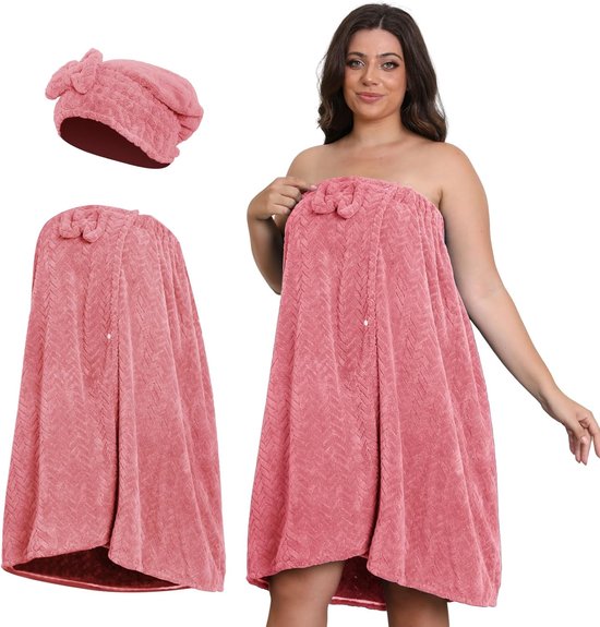 Damenbademantel In Übergröße Xxl-xxxxl Inklusive Kopftuch Extragroßer Dusch Und Spa-bademantel Komfortables Und Verstellbares Design Maße 210 X 80 Cm