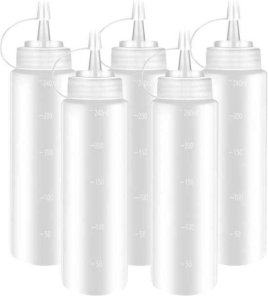 5 Transparente Druckfeste Kunststoffflaschen 240 Ml Mit Verschluss Geeignet Für Soßen Gewürze Tomatenpüree Mayonnaise Barbecue-soße Sirup Und