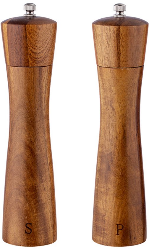 Salz Und Pfeffermühlen Set, 8 Zoll Salz Und Pfeffermühlen Streuer Set Aus Akazienholz Mit Keramikrotor Und Starker, Verstellbarer Grobmahlung