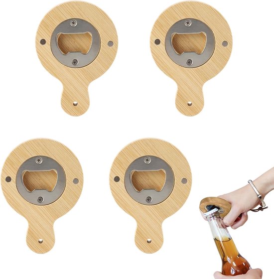 Flaschenöffner, 4 Teiliges Bieröffner Set, Flaschenöffner Aus Holz, Tragbar, Robuster Edelstahl Flaschenöffner, Naturholz, Leicht, Kann An Einem