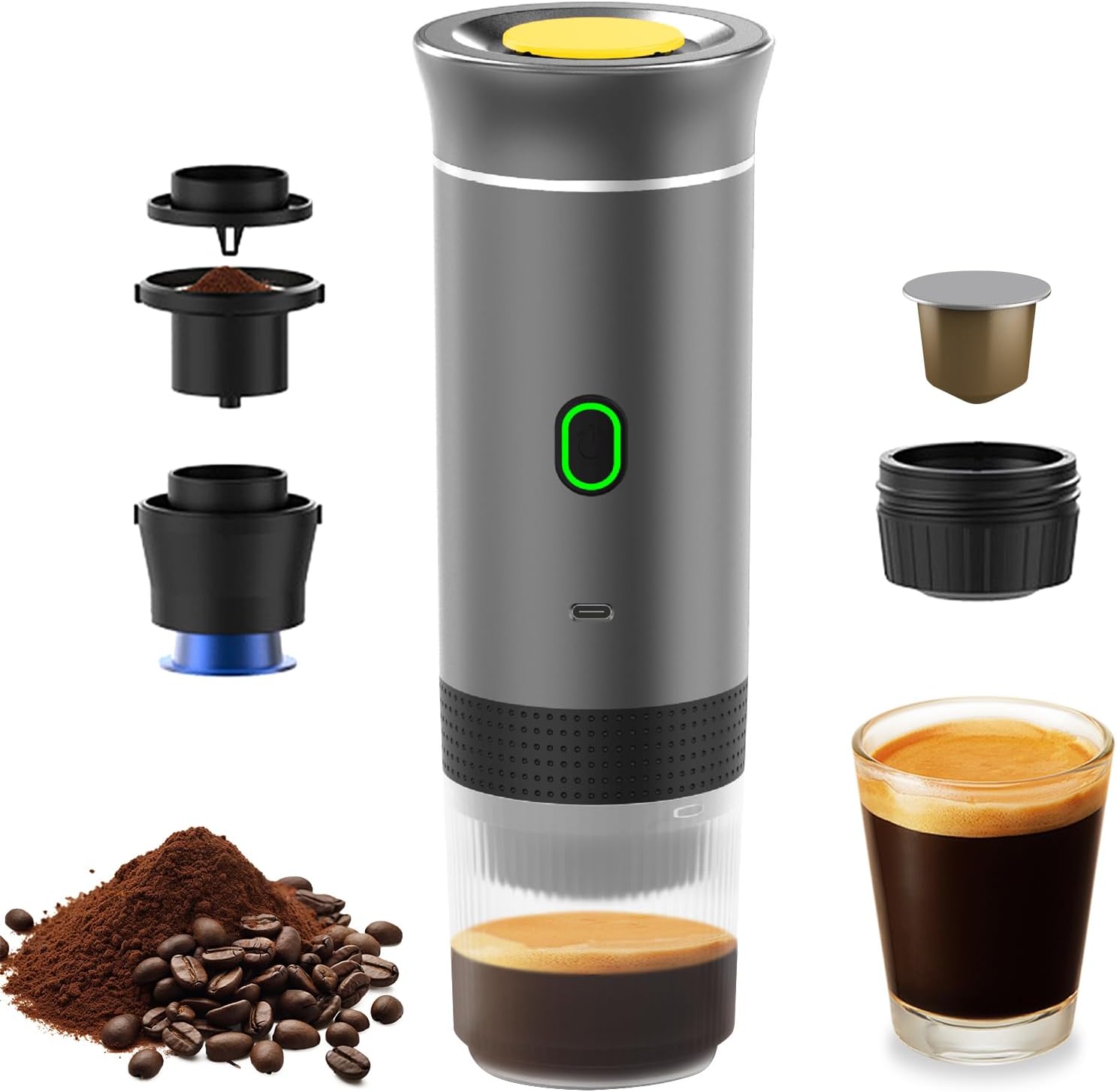 Tragbare Kaffeemaschine, Kabellose 3-in-1-kaffeemaschine, Geeignet Für Kapseln Und Gemahlenen Kaffee, Kaltbrüh- Und Heißkaffeemaschine Mit 150-ml-tasse.