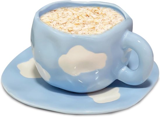 Set Aus Unregelmäßig Geformten Keramiktassen Und Untertassen Handbemalte Kaffeetassen Mit Wolkenmotiv 250 Ml Ein Originelles Geschenk Für Ihre