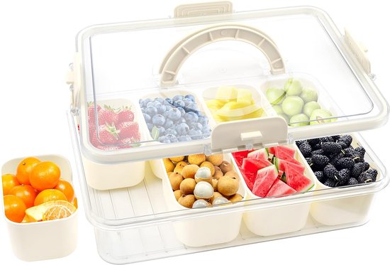 Snackbox, Snackteller Mit 8 Fächern, Gewürzbox, Servierplatte, Transportbox, Snackbox Mit Deckel Für Süßigkeiten, Gemüse, Kekse, Obst, Nüsse, Sna
