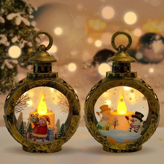 Weihnachtslaterne, Set Mit 2 Dekorativen Laternen, Weihnachtslaterne Mit Schnee, Hängende Weihnachtsbeleuchtung, Laterne In Form Von Weihnachtsma