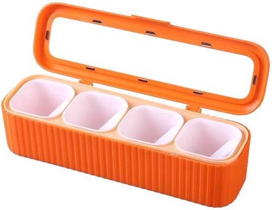 Küchengewürz-set Mit Vier Fächern, Inklusive Löffel Und Gewürzaufbewahrungsbox, Geeignet Für Die Arbeitsplatte - Orange.
