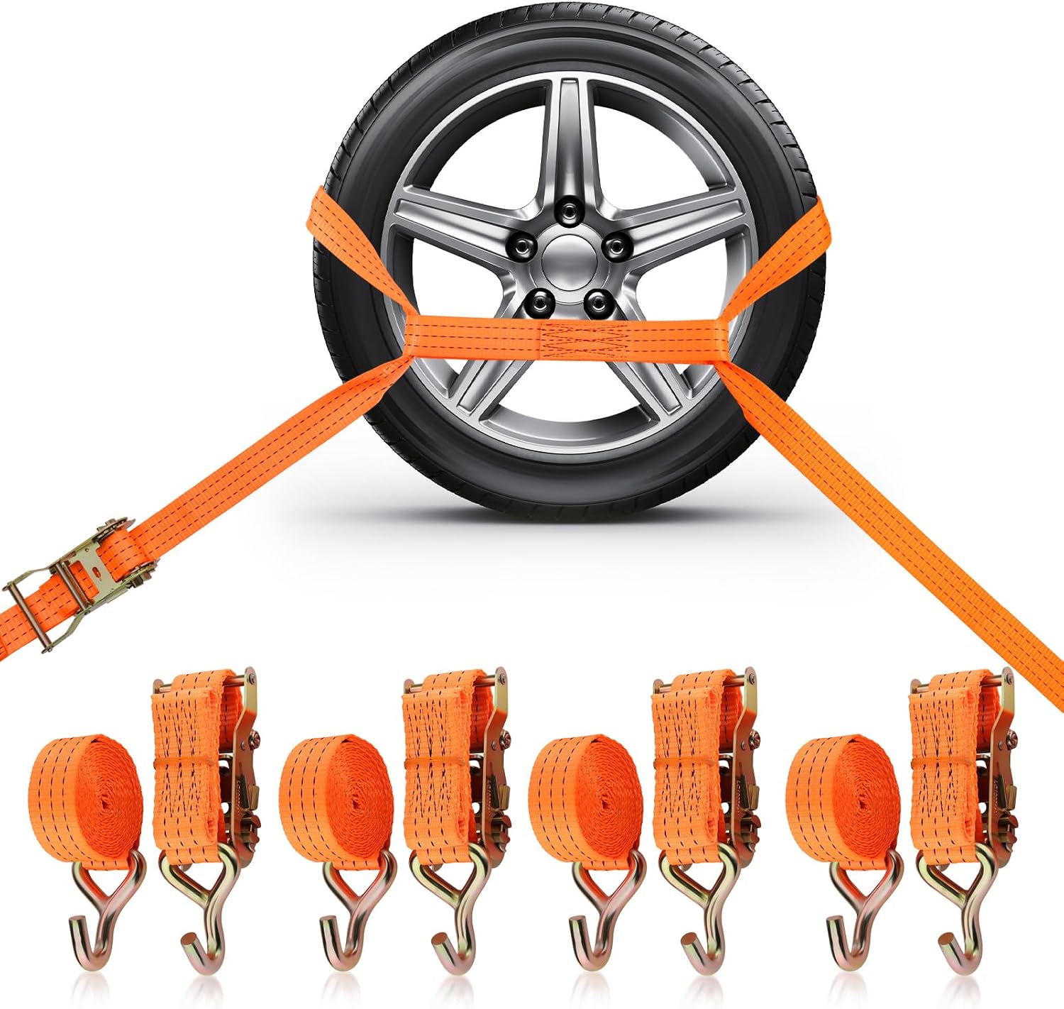 4 X Lashing Straps For Car Transport, 3 M, 35 Mm Wheel Safety Belt, 2,000 Dan, Car Transport Lashing Strap, Ratchet Strap With Hook For Wheel Securing On Trailer Trailer, Car, Transporter