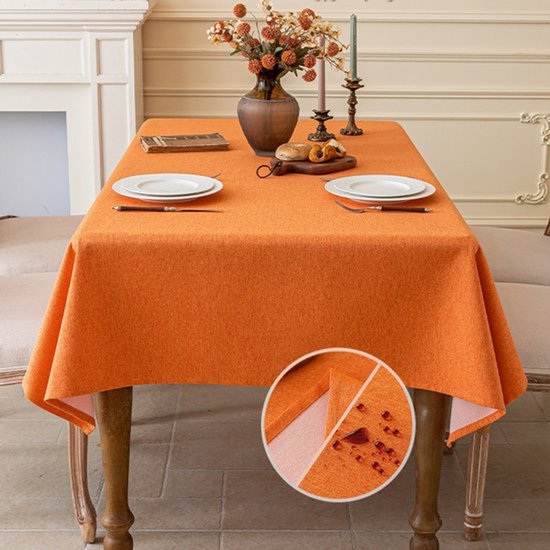 Tischdecke In Leinenoptik, Waschbar, Wasserdicht, Für Esszimmer, Garten, Party, Hochzeit Oder Zuhause, 90 X 150 Cm Orange