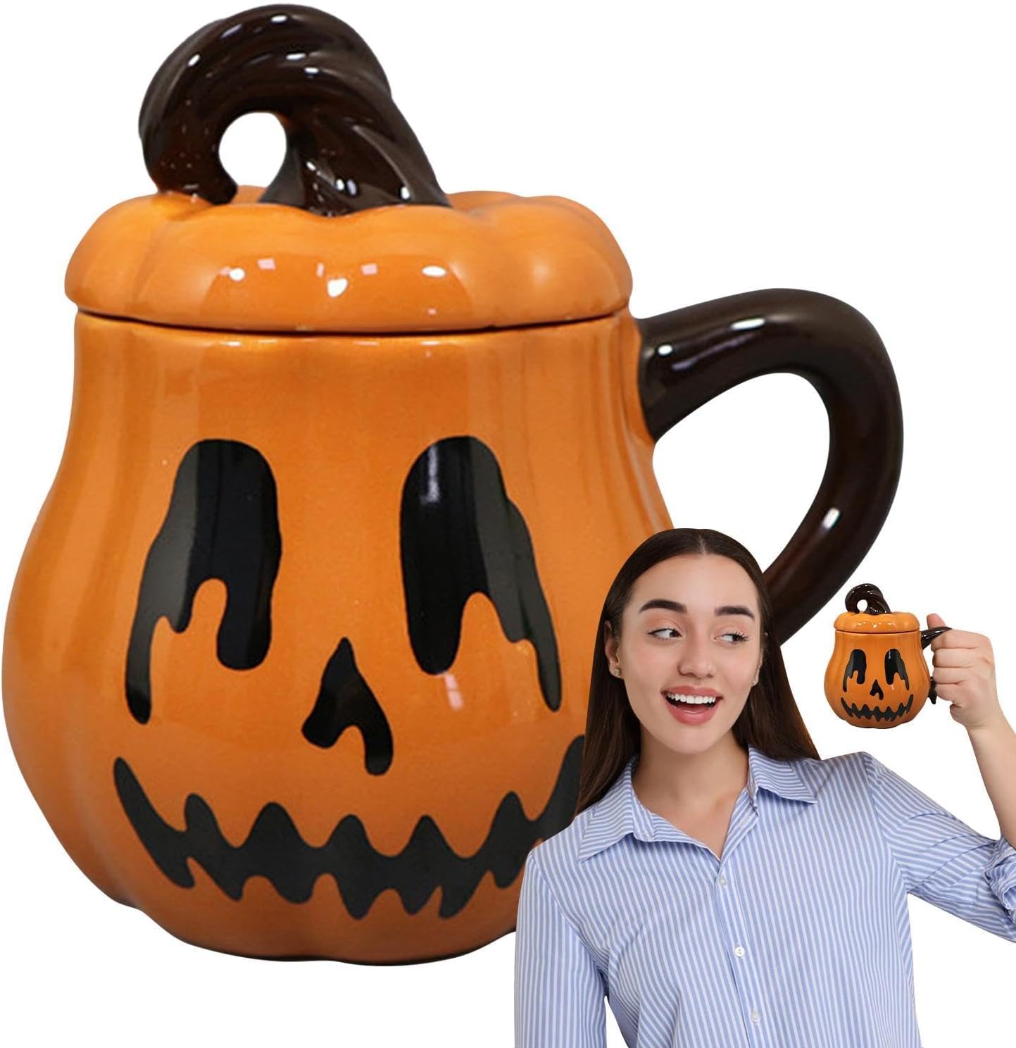 Halloween-kaffeebecher, 350 Ml Keramiktasse, Niedliches Und Lustiges Halloween-design Keramikbecher Mit Deckel, Perfekt Für Den Herbst, Kaffee, Saft, Milch, Getränke, Tee, Bier Und Mehr