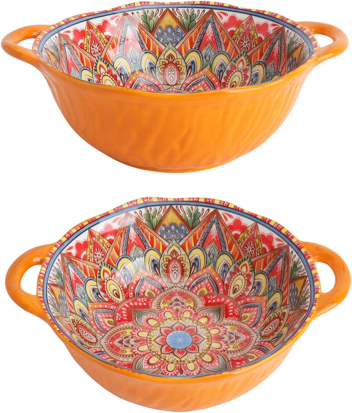 Suppenschüssel Mit Henkeln, Keramik-suppenschüssel, Große Suppenschüssel, Keramik-salatschüssel, Ramen-schüssel – Im Böhmischen Stil, 1200–1500 Ml, 24 X 19,5 X 7 Cm – Für Suppen, Nudeln Und Salate