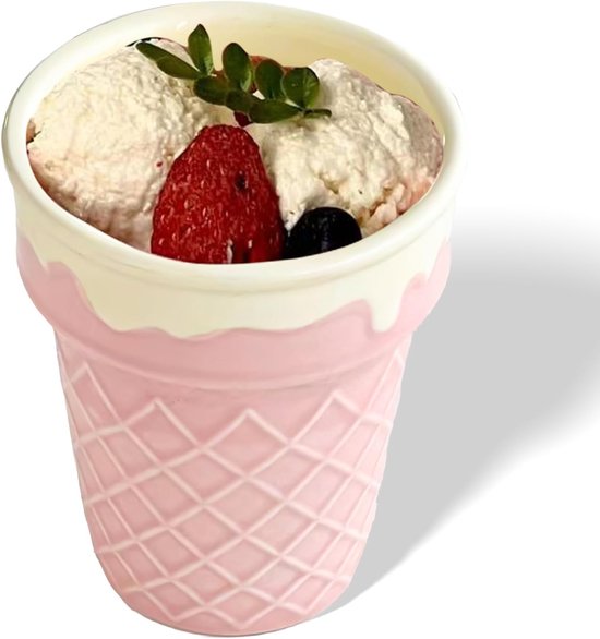 Rosa Keramik-eiswaffelschale (10 Cm) – Hochwertige Steingutschale Für Eis, Kaffee Und Getränke, Niedliches Waffeldesign