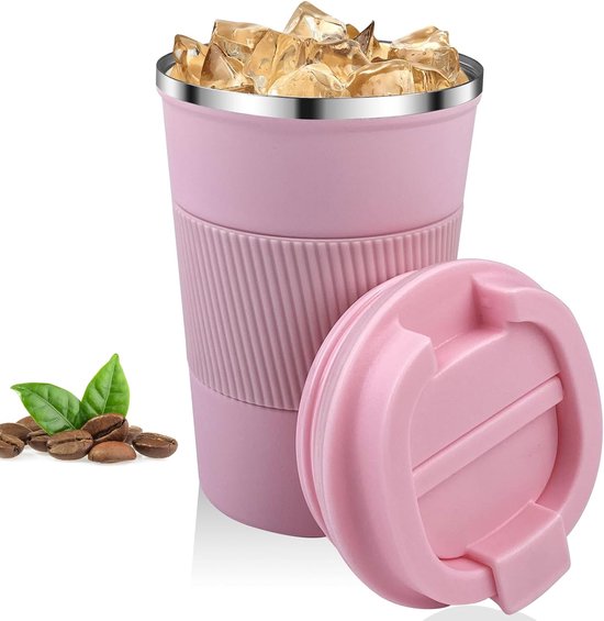 Thermobecher 380 Ml, Auslaufsicher, Doppelwandig Isoliert, Rosa, Wiederverwendbar, Für Kaffee, Wasser Und Tee