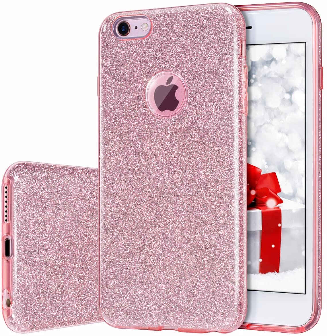 Glitzernde Pinkfarbene Schutzhülle Für Iphone 7, 8 Und Se + Glas