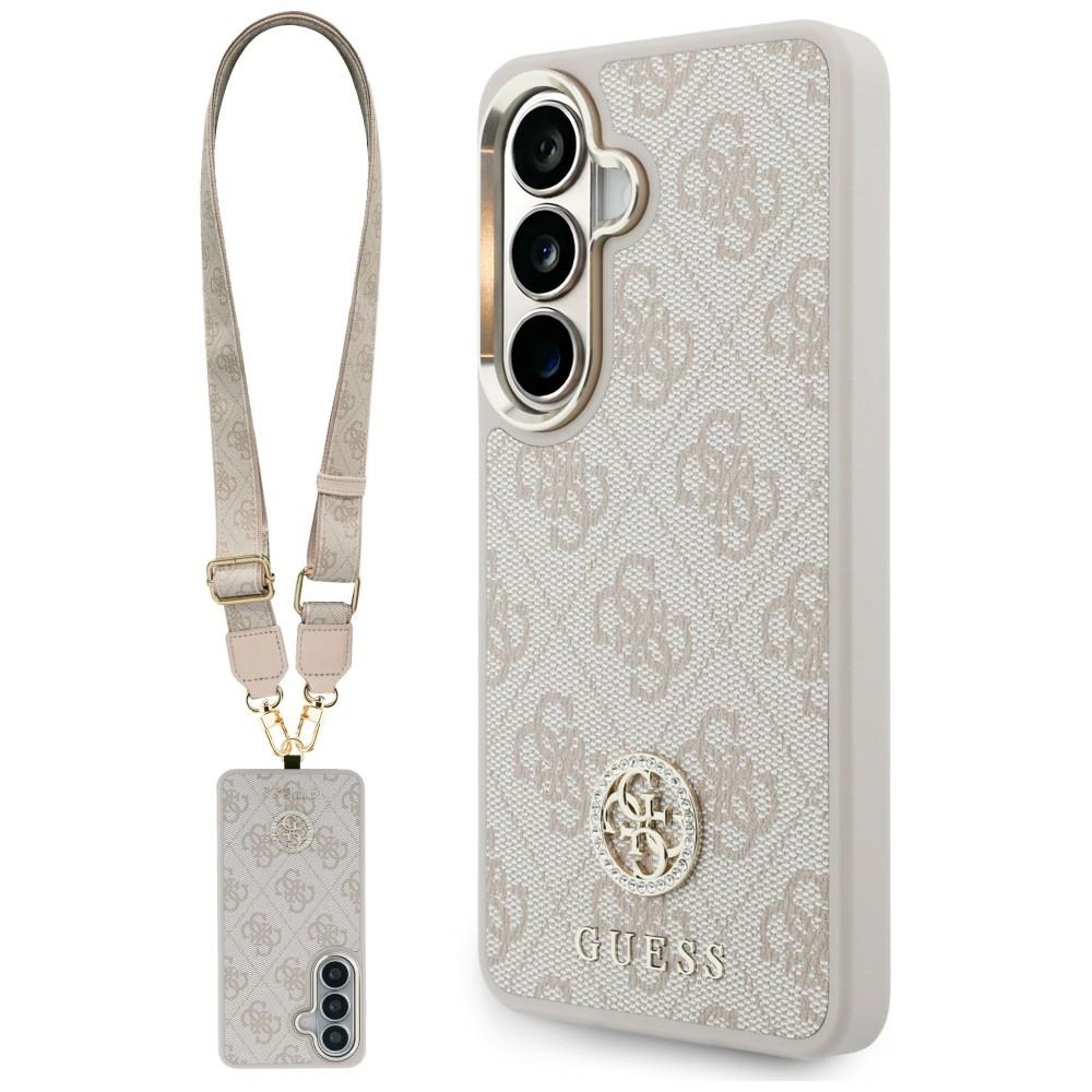 Guess 4g Großes Strass-dreieck-trageband Magsafe Hülle + Lanyard Set Für Samsung Galaxy S26 Pink