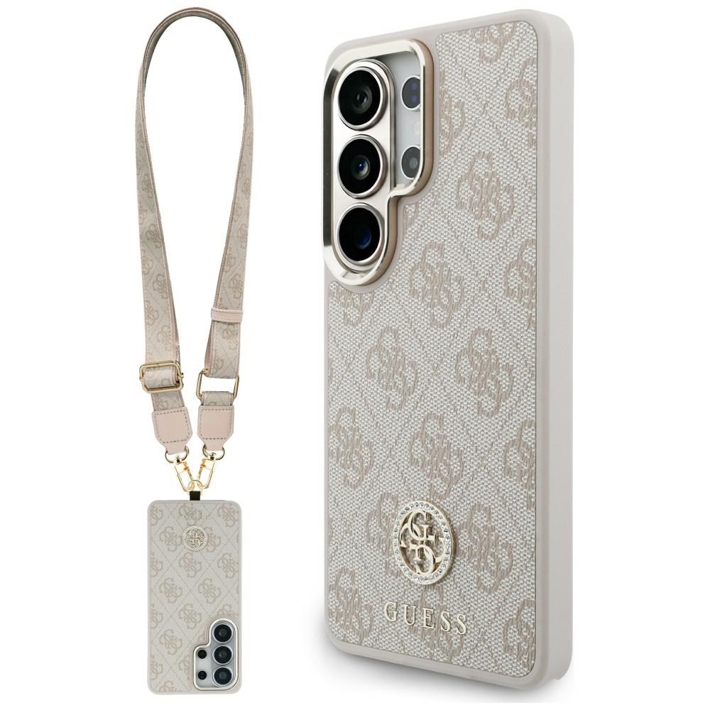 Guess 4g Großes Strass-dreieck-trageband Magsafe Hülle + Lanyard Set Für Samsung Galaxy S26 Ultra Pink