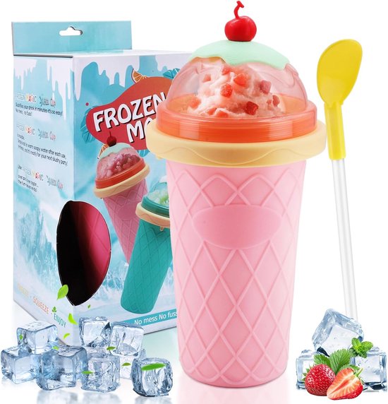 Slush-becher – Silikon, Wiederverwendbar, Mit Strohhalm Und Löffel, Rosa