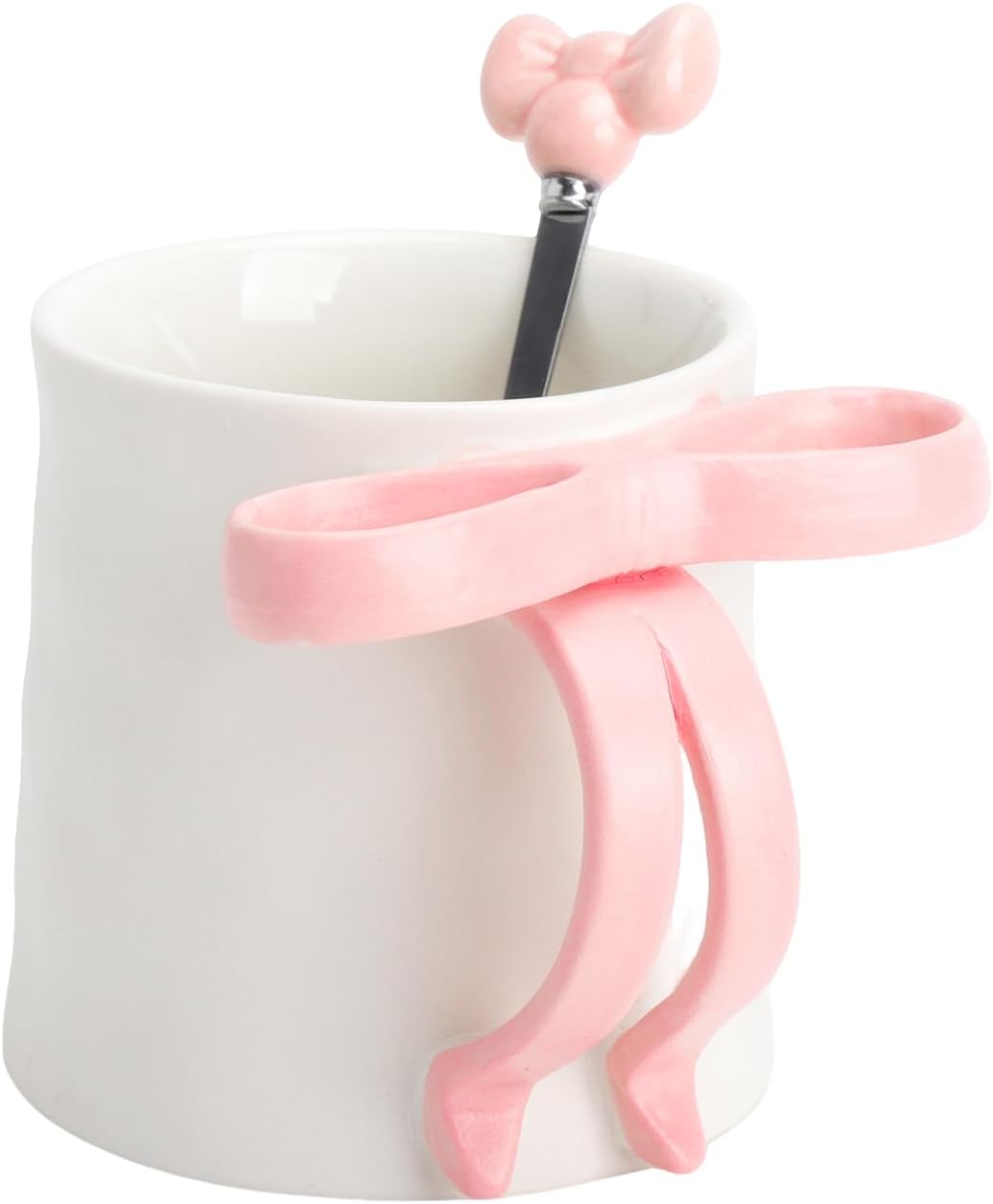 Rosa Keramiktasse Mit 3d-schleife – 350 Ml, Ästhetische Tasse Mit Löffel, Hübsche Tasse Für Kaffee, Tee Oder Milch, Stilvolle Tasse Für Zuhause Und Büro Für Frauen Und Mädchen
