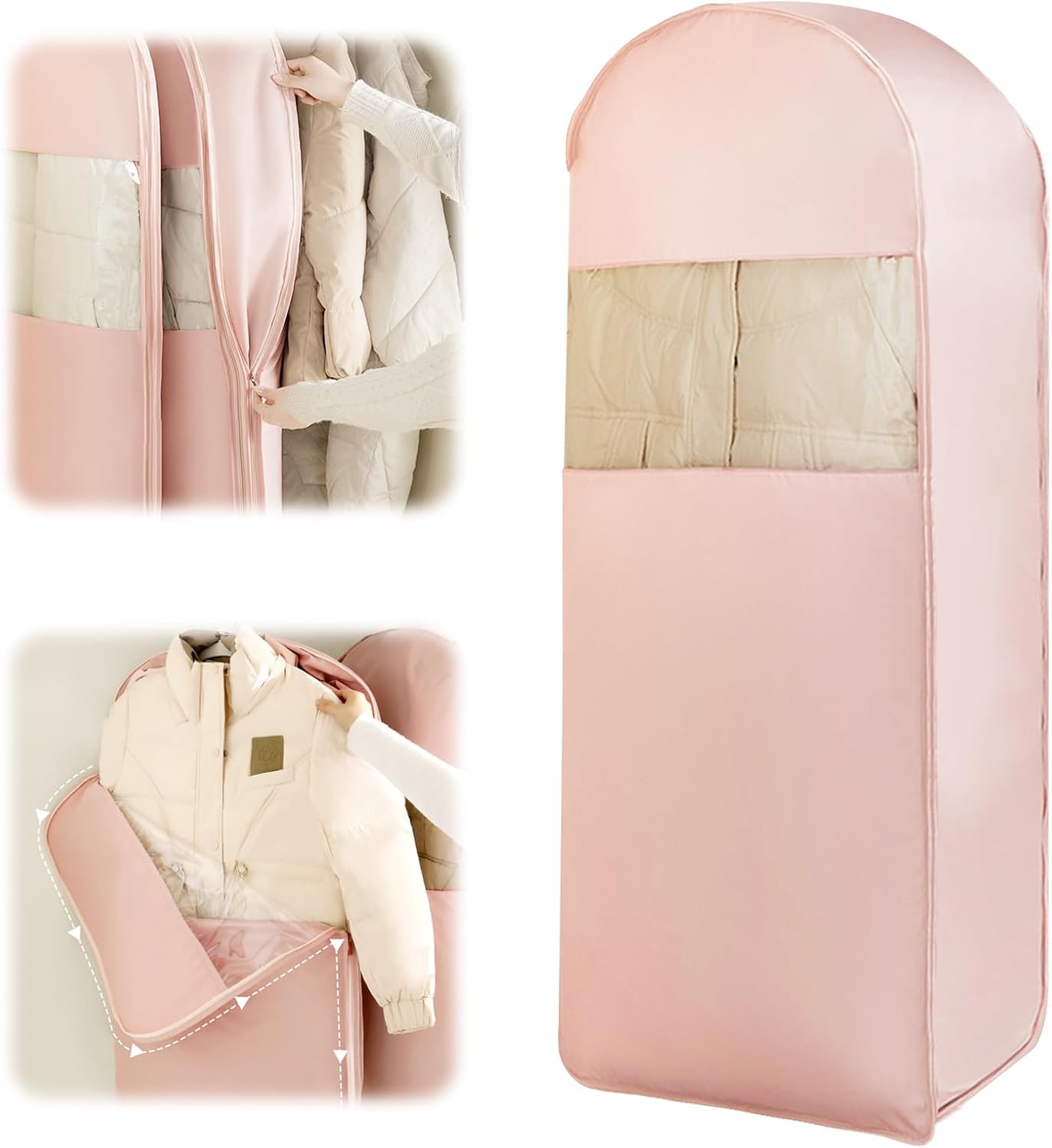 Kleidersack Zum Aufhängen Mit Selbstkomprimierendem Reißverschluss, Platzsparende Aufbewahrungstasche Für Daunenjacken, Atmungsaktive Schutztasche Für Mäntel Und Anzüge, 1 Stück (rosa)