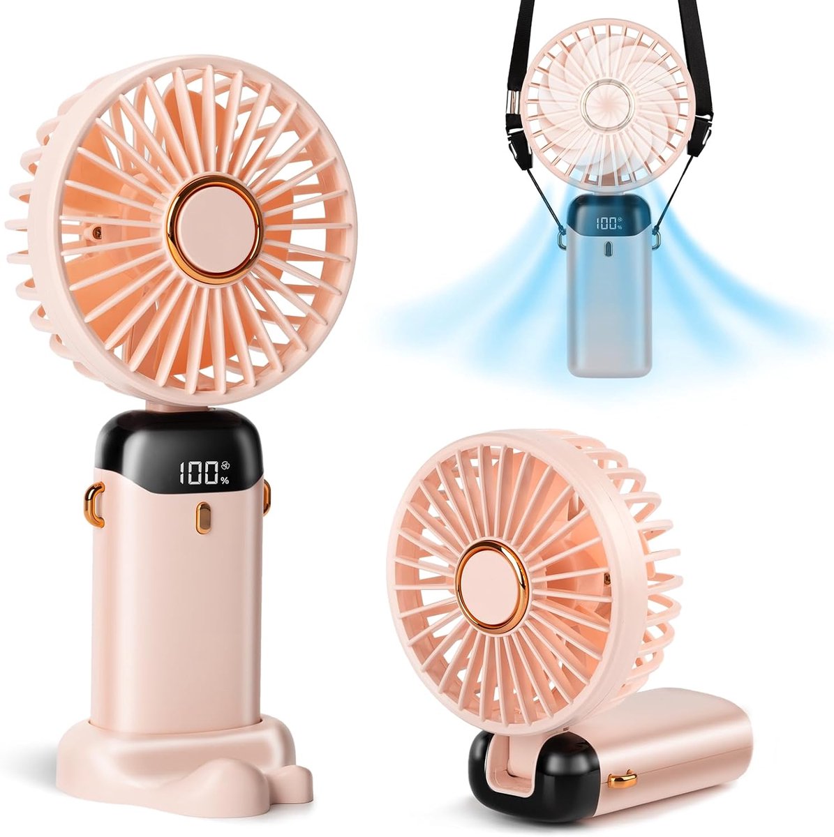 Handventilator – Wiederaufladbar & Tragbar – 5 Geschwindigkeitsstufen – Usb-c – Tisch- & Handventilator – Leise & Leistungsstark – Pink