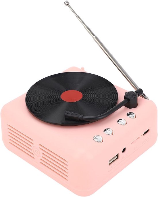Bt5.0-stereolautsprecher, Retro-plattenspieler-design, 1200-mah-akku, Pink