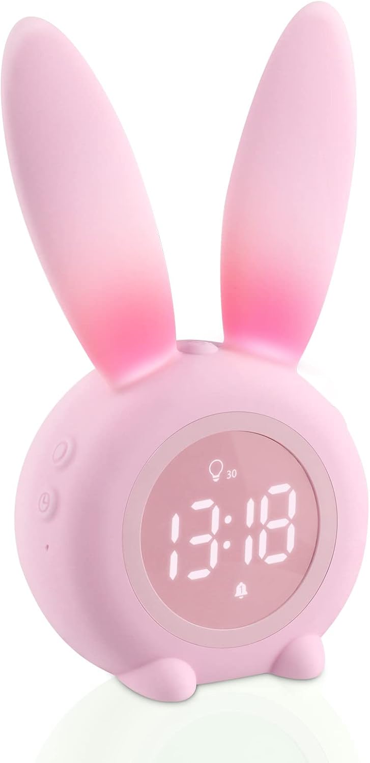Kinderwecker, Niedlicher Hasenwecker Mit Lichtfunktion, Nachttischlampe Mit Schlummerfunktion, Automatischer Zeit-/datums-/temperaturanzeige, Nachtlicht, Ideales Mitbringsel Für Kinderpartys, Mädchen