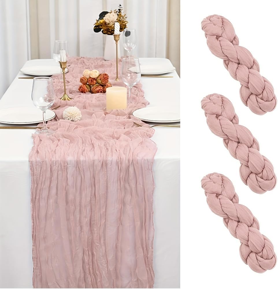 3 Stück Käsetuch Tischläufer Rosa, 300 X 90 Cm Boho Gaze Tischläufer Cheesecloth Läufer, Gaze Tischläufer Cheesecloth Läufer Für Hochzeit, Brautdusche, Party, Bankettdekoration