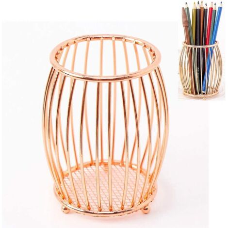 Zwei Originelle Stifthalter Aus Metall, Ideal Für Bürobedarf, Gebogene Stifthalter In Roségold.