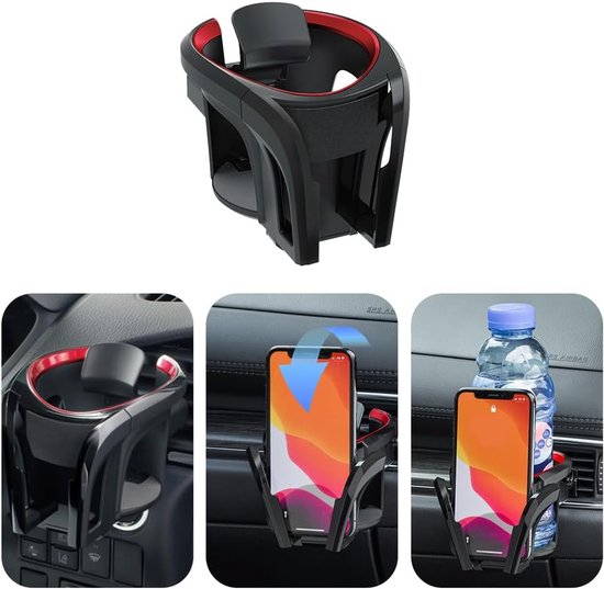 Universeller Auto Getränkehalter 2 In 1 Flaschenhalter & Handyhalterung Verstellbar Für Lüftungsschlitze Rot Autozubehör Für Kaffee & Navigation