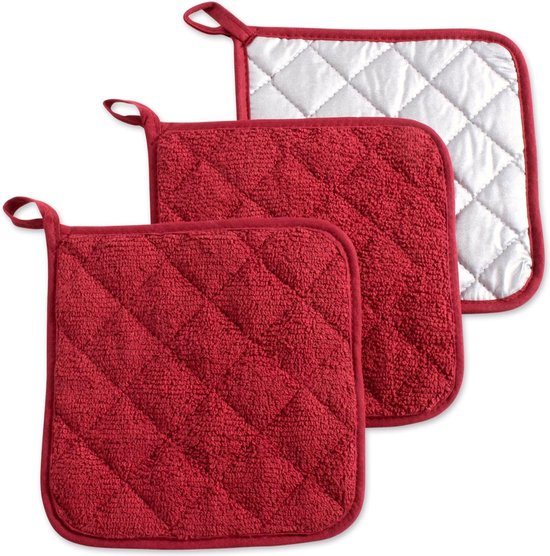 5er Pack Topflappen, Hitzebeständig, Aus Frottee, Zum Kochen Und Backen Rot 18 X 18 Cm