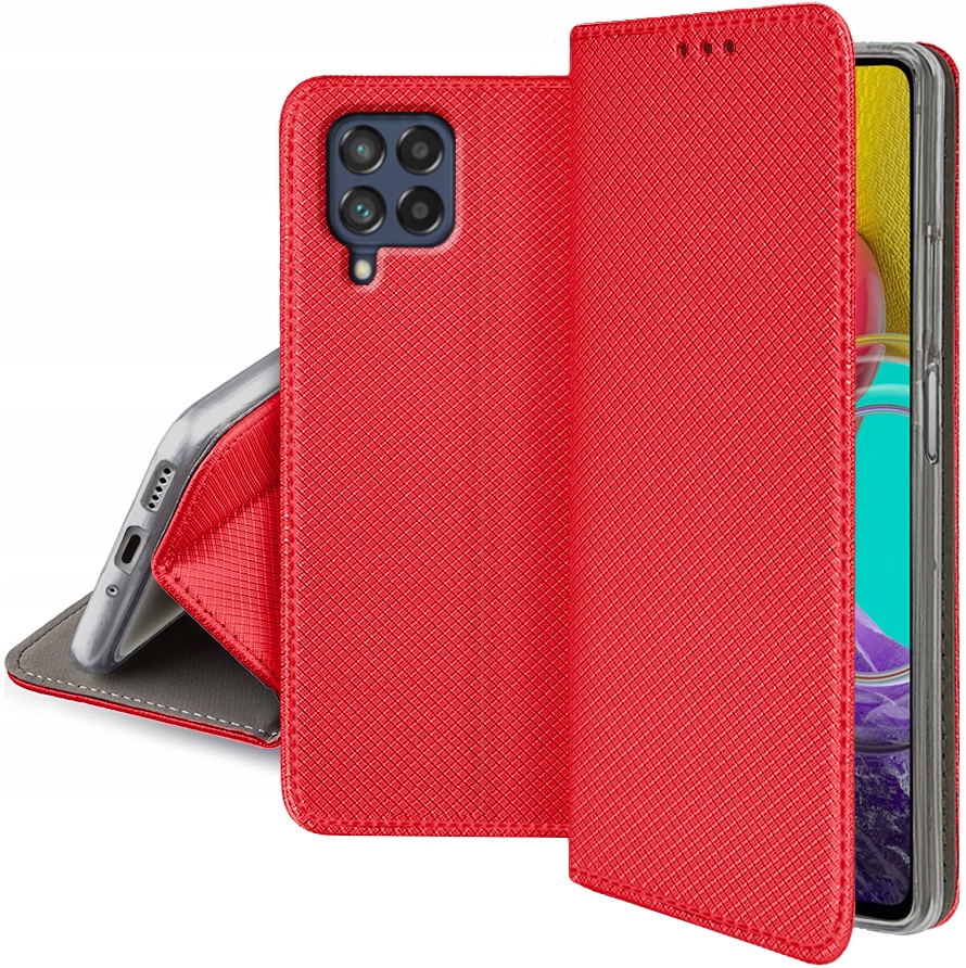Magnetische Schutzhülle Mit Klappe, Rot, Für Samsung Galaxy M53 5g + Glas
