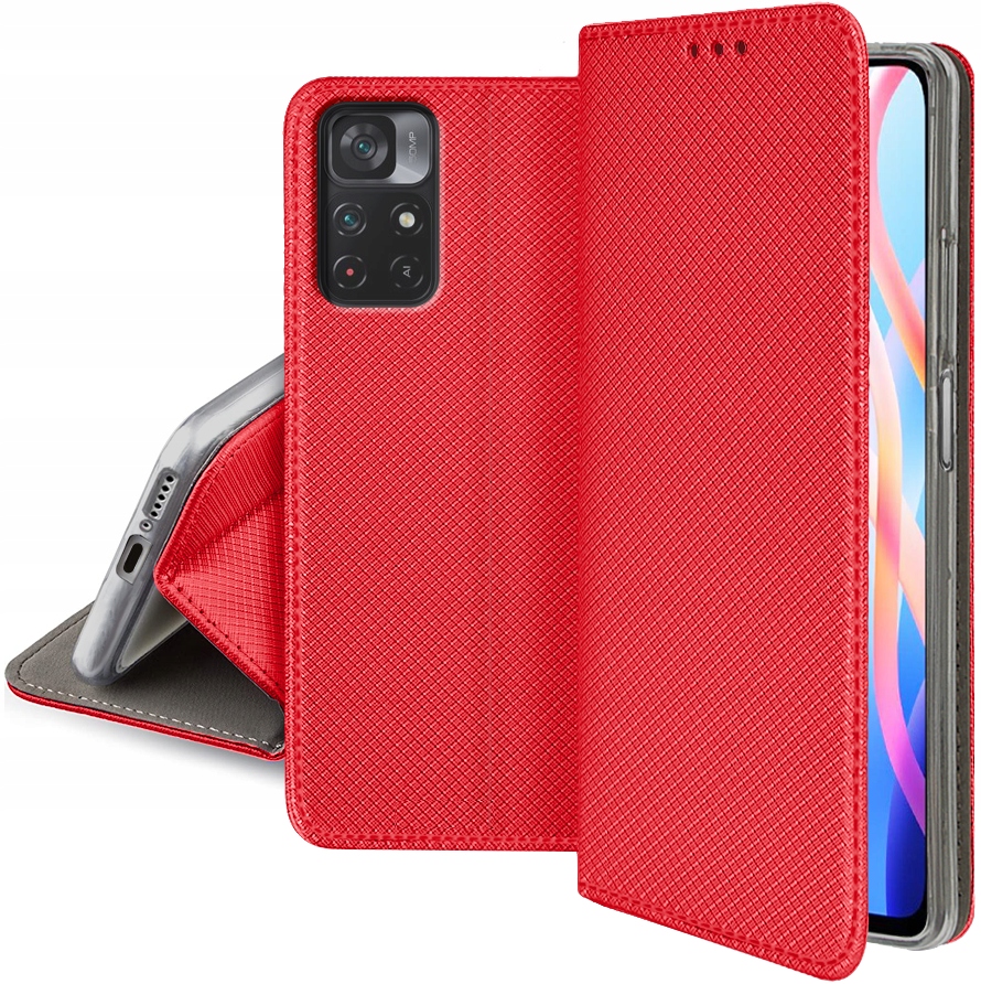 Schutzhülle Für Redmi Note 11t 5g Smart Magnet Book Case Rot Geschlossen + Glas