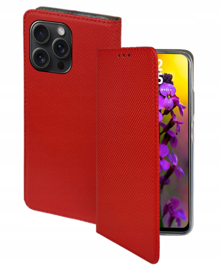 Schutzhülle Für Apple Iphone 15 Pro, Smart Magnet Book Case, Geschlossen, Rot + Glas