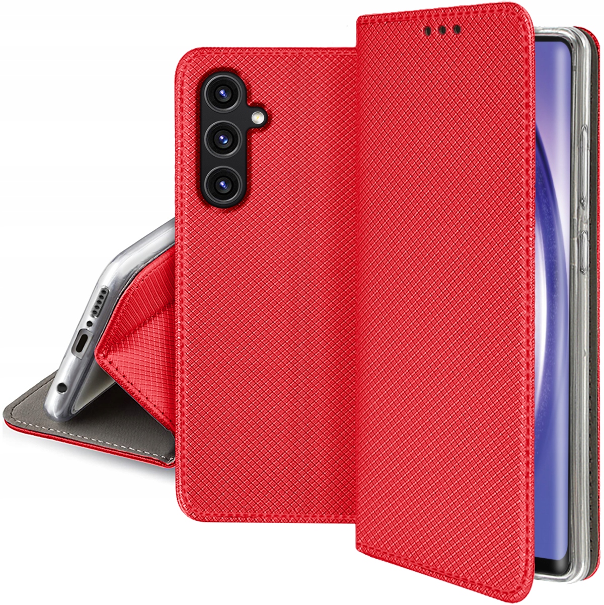 Hülle Für Samsung Galaxy A54 5g Smart Magnet Book Wallet Rot + Glas